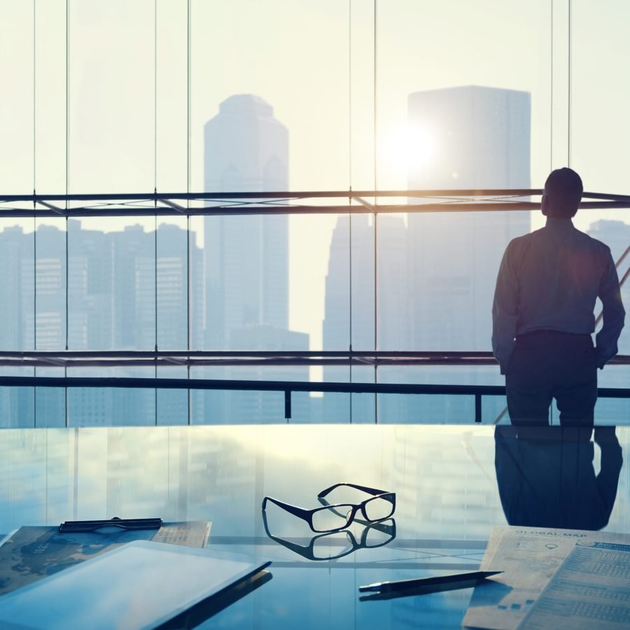 Businessman in a big office